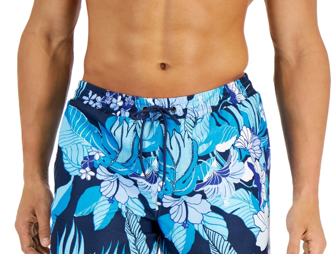 Club Room Men's Tropical Floral 7 Board Shorts Blue Size X-Large