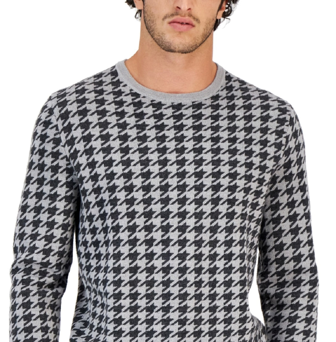 Club Room Men's Merino Houndstooth Crewneck Sweater Gray Size Large