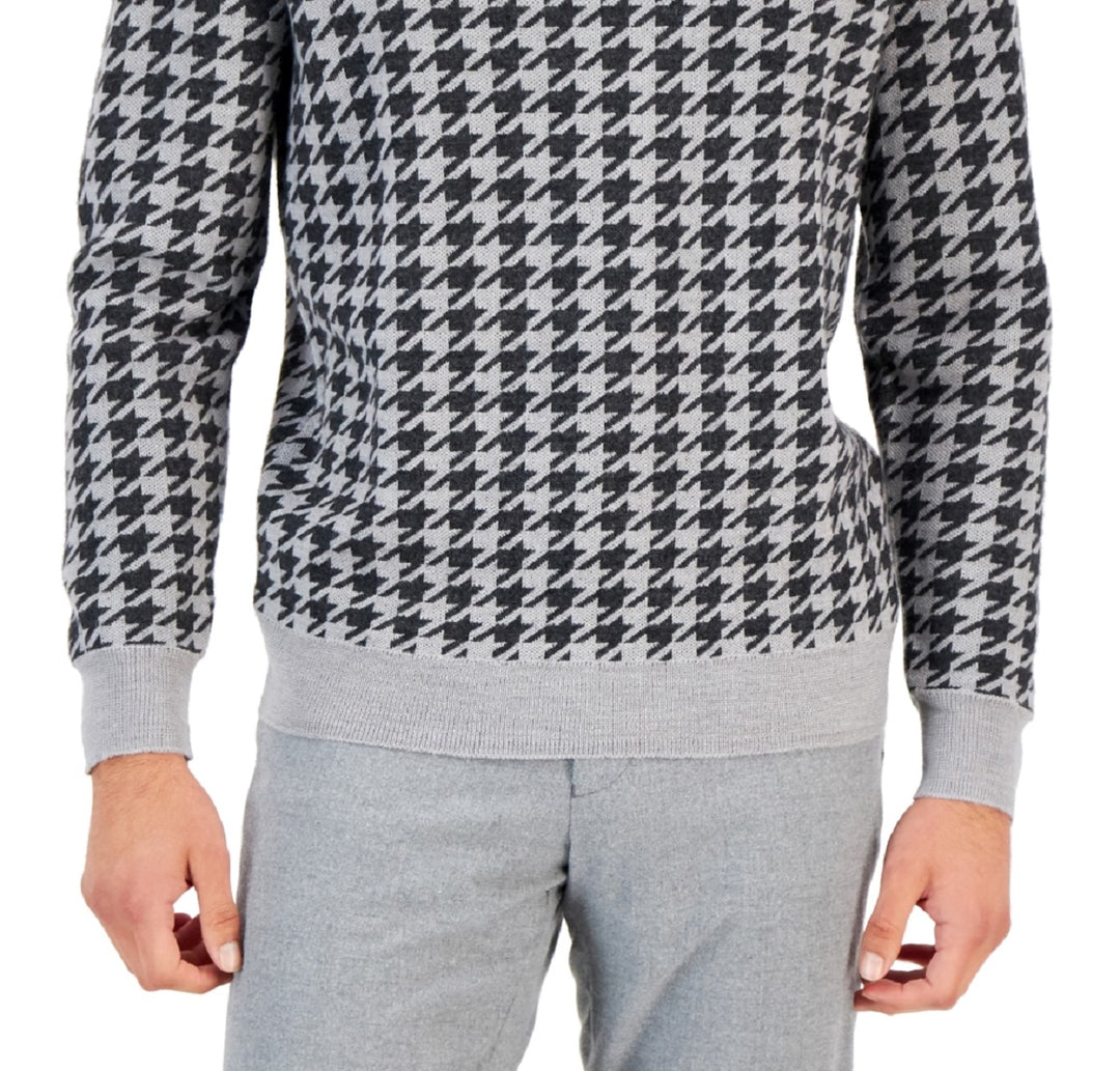 Club Room Men's Merino Houndstooth Crewneck Sweater Gray Size Large