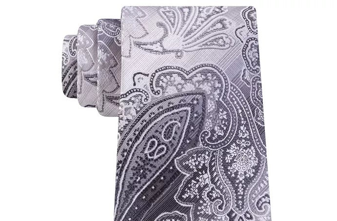 Van Heusen Mens The Ferreira Paisley Office Neck Tie Black Size Gray