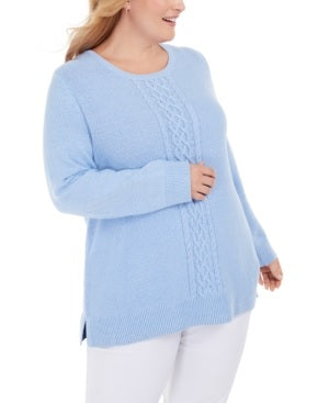 Karen Scott Women's Womens Plus Ribbed Knit Marled Crewneck Sweater Blue Size 1X