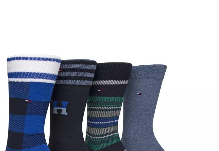 Tommy Hilfiger Mens 4 Pack Comfy Crew Socks Blue-Black Size 7-12