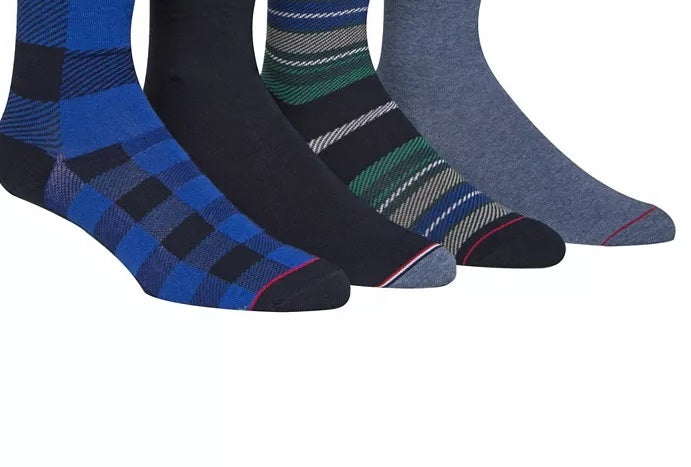 Tommy Hilfiger Mens 4 Pack Comfy Crew Socks Blue-Black Size 7-12