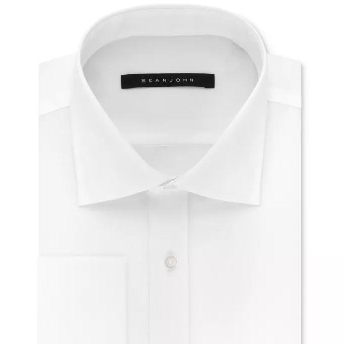 Sean John Men's Classic/Regular Fit White Solid French Cuff Cotton Dress Shirt White Size 17-36/37