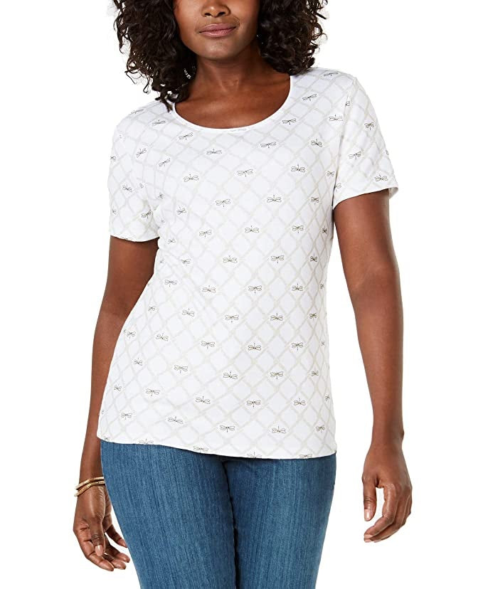 Karen Scott Women's Printed T-Shirt White Size Large