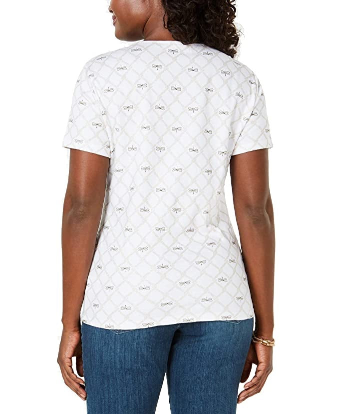 Karen Scott Women's Printed T-Shirt White Size Large