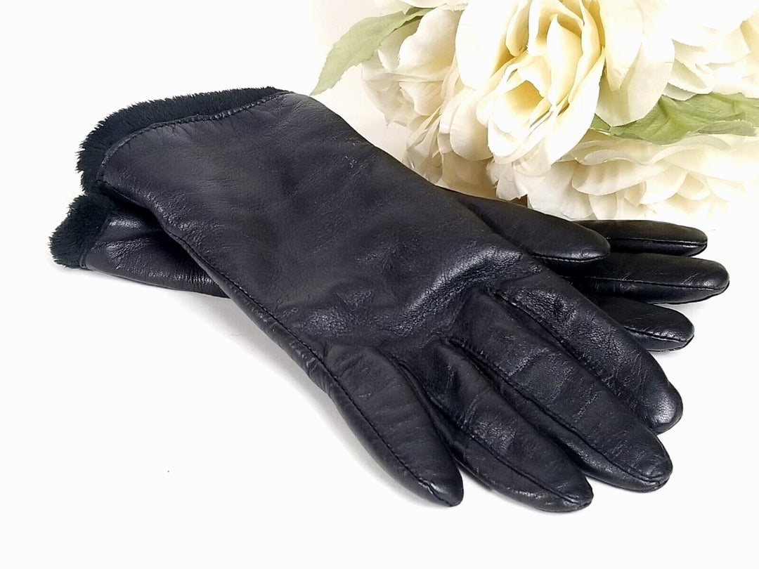 New Charter Club Black Gloves Genuine Leather Faux Lining Black Size L