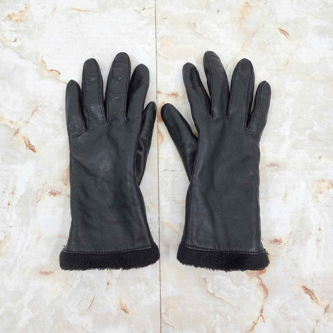 New Charter Club Black Gloves Genuine Leather Faux Lining Black Size L
