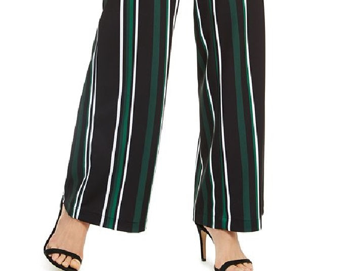INC International Concepts Women's Zippered Striped Wide Leg Pants Black Size 2