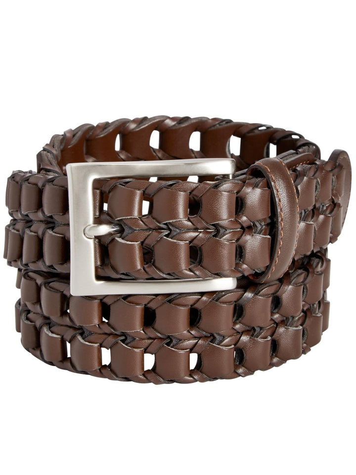 Perry Ellis Men's Leather Buckle Braided Belt Brown Size Small