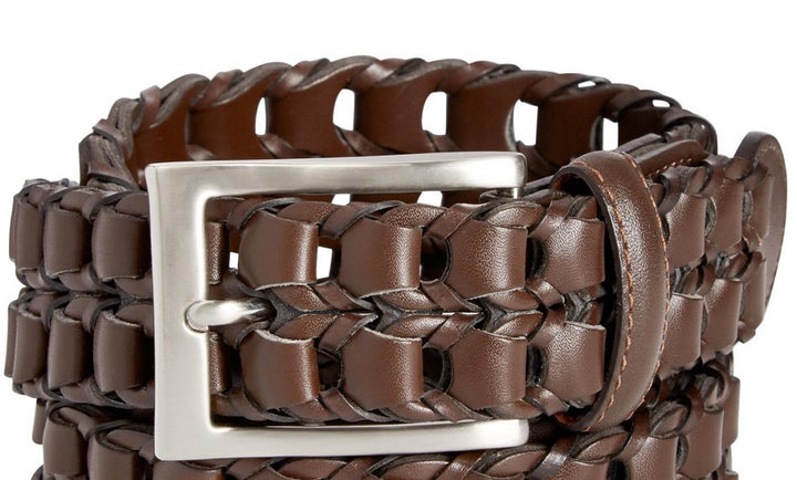 Perry Ellis Men's Leather Buckle Braided Belt Brown Size Small