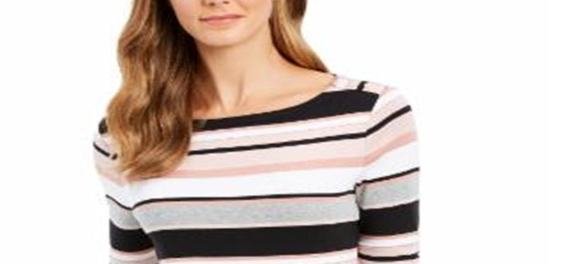 Charter Club Women's Ribbed Striped Top Pink Size XX-Large