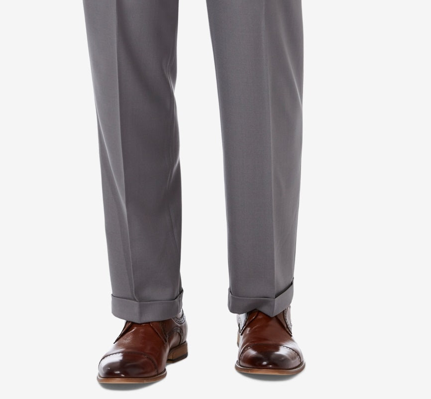 Haggar Men's Premium Comfort Stretch Classic Fit Solid Pleated Dress Pants Gray Size 34X30