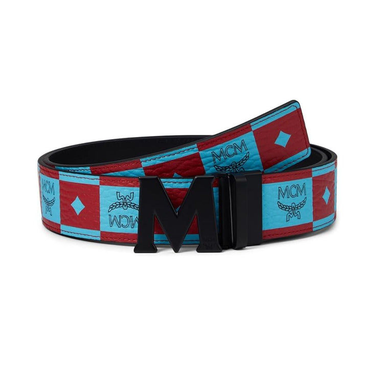 MCM Men's Claus Checkerboard Visetos Belt Blue Size One Size