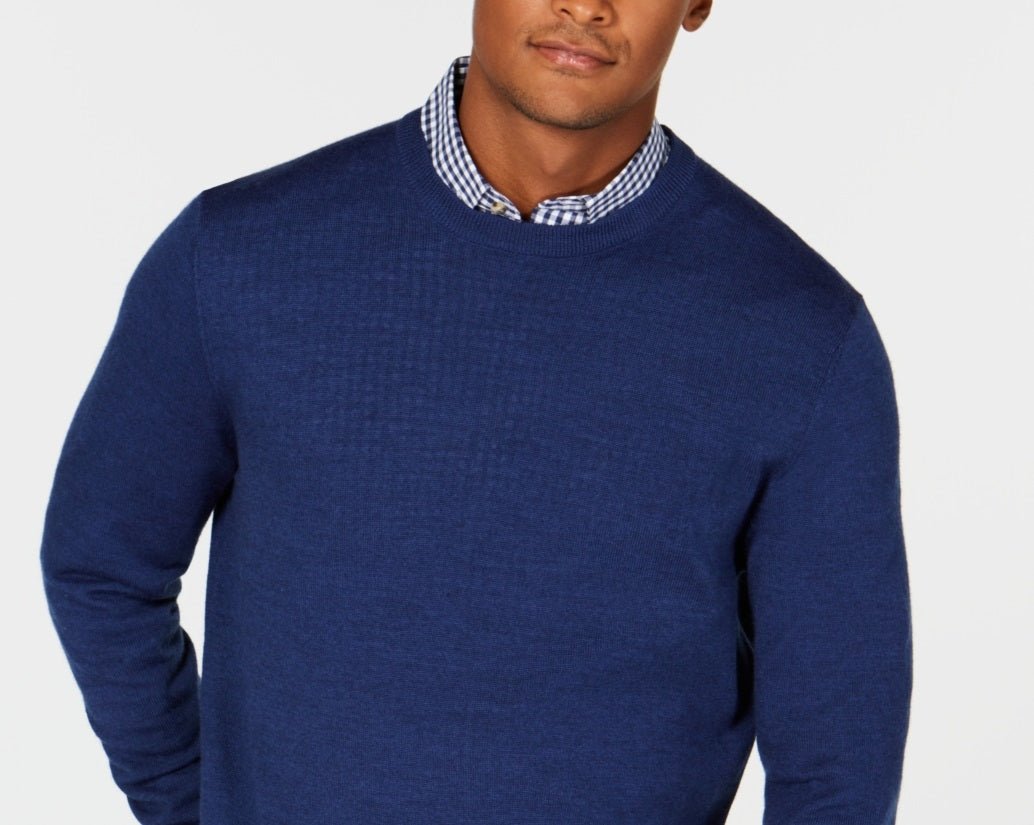 Club Room Men's Solid Crew Neck Merino Wool Blend Sweater Blue  Size Large