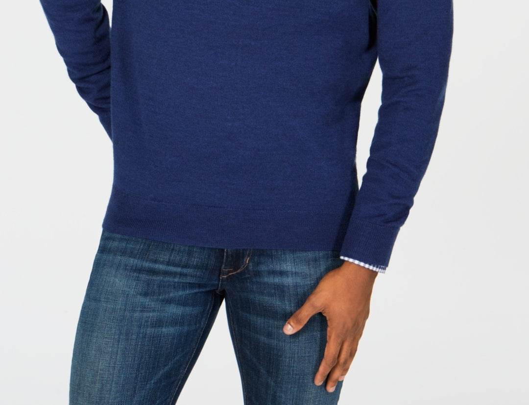 Club Room Men's Solid Crew Neck Merino Wool Blend Sweater Blue  Size Large