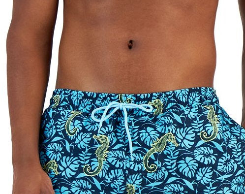 Club Room Men's Tropical Seahorse Swim Trunks  Blue Size Large