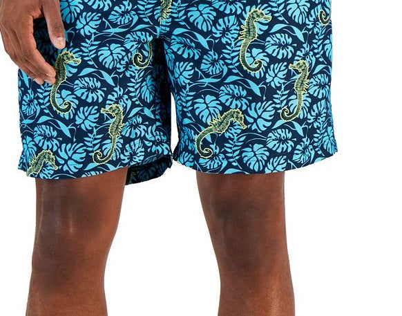 Club Room Men's Tropical Seahorse Swim Trunks  Blue Size Large