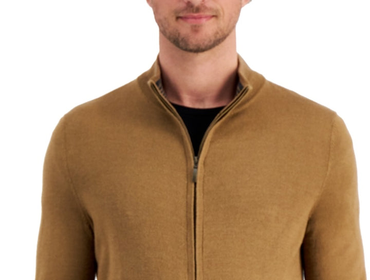 Club Room Men's Merino Zip Front Sweater Brown Size X-Large
