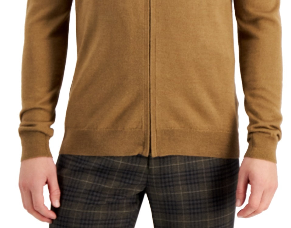 Club Room Men's Merino Zip Front Sweater Brown Size X-Large
