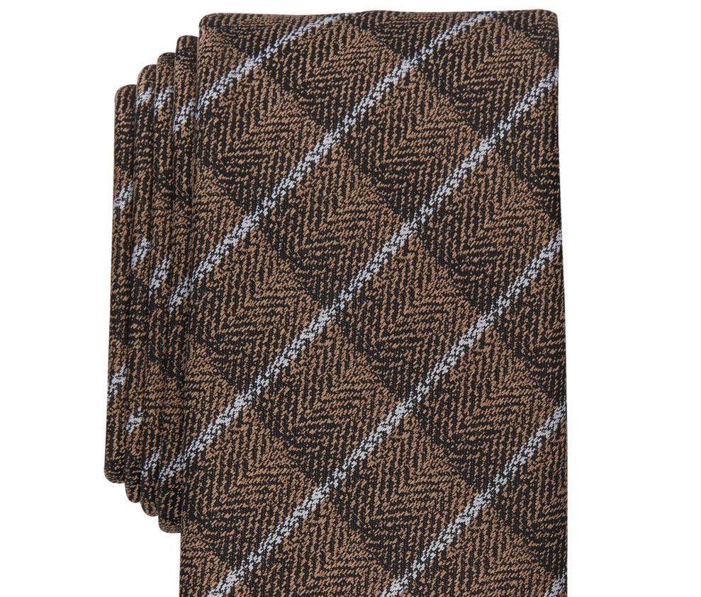 Alfani Men's Abstract Check Slim Tie Brown Size Regular