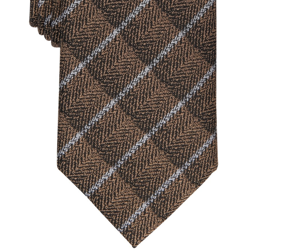 Alfani Men's Abstract Check Slim Tie Brown Size Regular