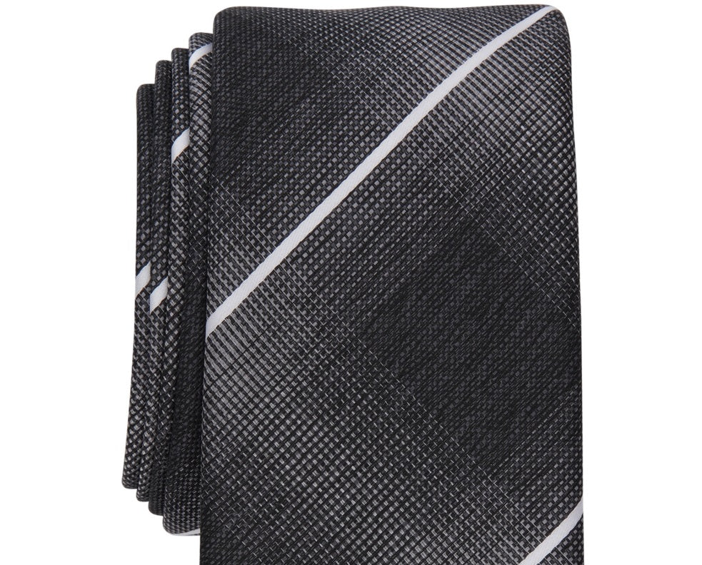 Alfani Men's Slim Plaid Tie Black  Size Regular