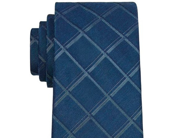 Calvin Klein Men's Windowpane Grid Tie Blue Size Regular