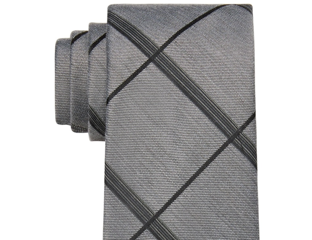 Calvin Klein Men's Slim Grid Tie Gray Size Regular