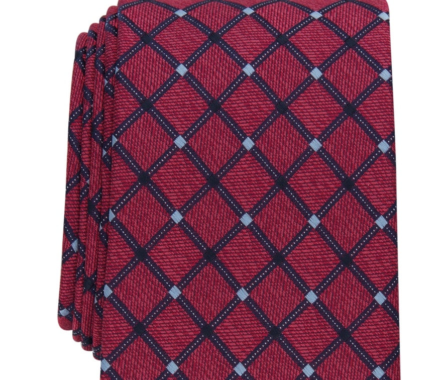 Club Room Men's Stanton Grid Tie Red  Size Regular