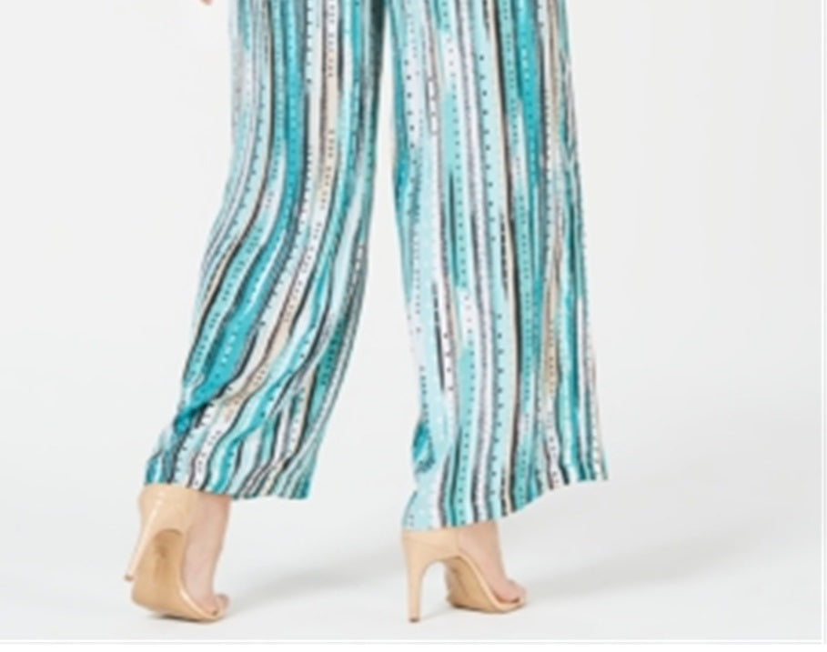 JM Collection Women's Printed Wide Leg Pants Blue Size X-Large