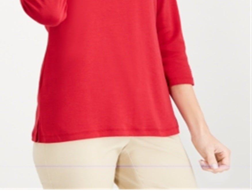 Karen Scott Women's Knit Striped Grommet V Neck Red Size X-Large