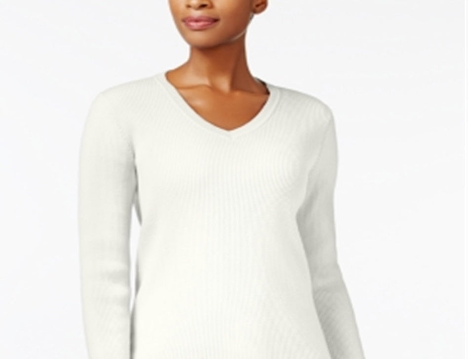 Karen Scott Women's Cotton V Neck Sweater White Size XX-Large