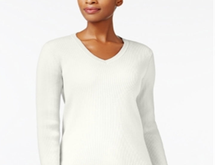 Karen Scott Women's Cotton V Neck Sweater White Size XX-Large