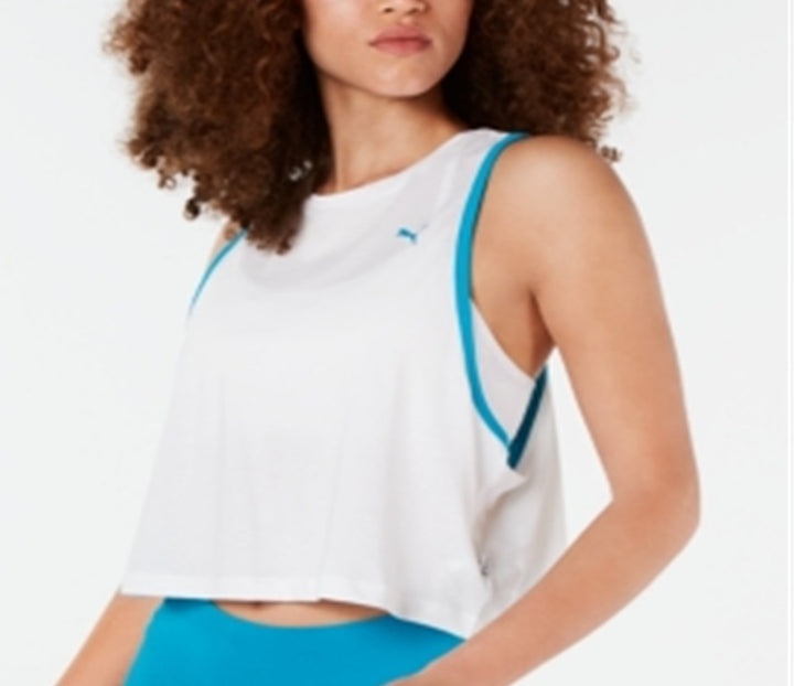 Puma Women's Racerback Cropped Logo Tank Top White Size Large