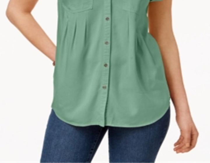 Style & Co Women's Pleated Cuffed Sleeve Top Green Size Large