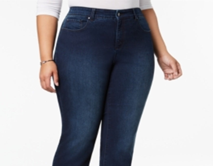 Charter Club Women's Lexington Tummy Control Straight Leg Jeans Blue Size 14W