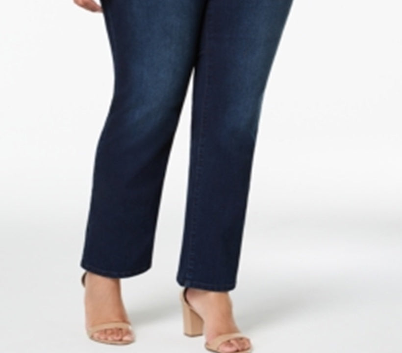 Charter Club Women's Lexington Tummy Control Straight Leg Jeans Blue Size 14W