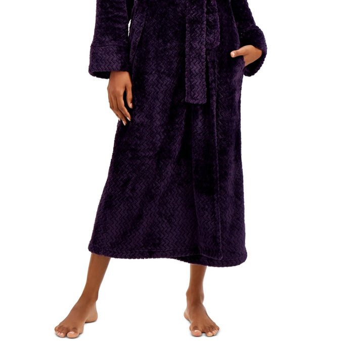 Charter Club Women's Plush Zigzag Long Cozy Plush Wrap Robe Purple Size X-Large