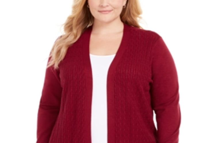 Karen Scott Women's Open Front Cable Knit Cardigan Red Size 0X