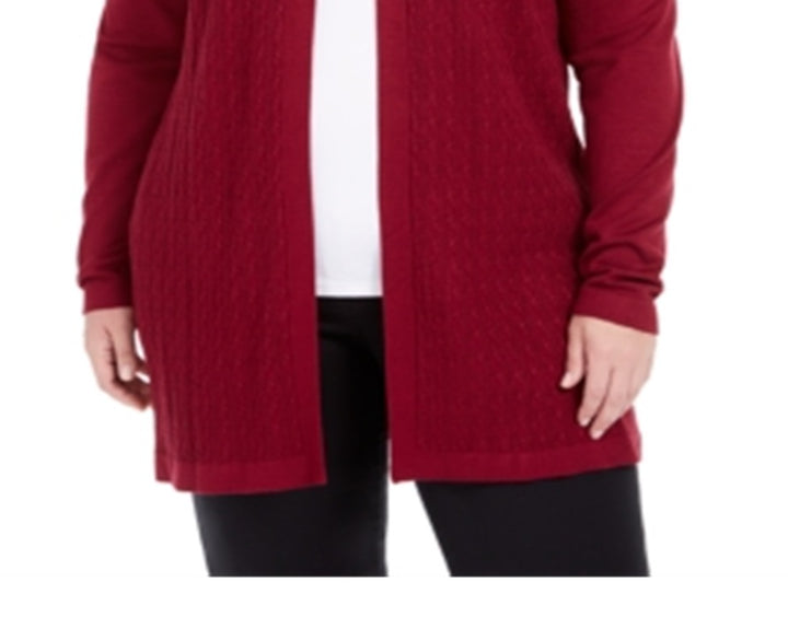 Karen Scott Women's Open Front Cable Knit Cardigan Red Size 0X