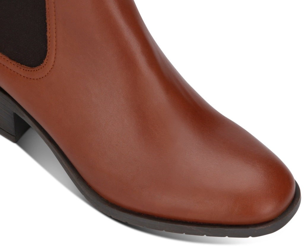 Kenneth Cole Women's Comfort Stretch Salt Chelsea Boot Round Toe Block Heel Slip On Leather Booties Brown Size 11 M