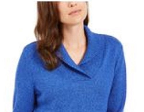 Karen Scott Women's Plus Size Marled Cotton Shawl-Collar Sweater Blue Size 2X