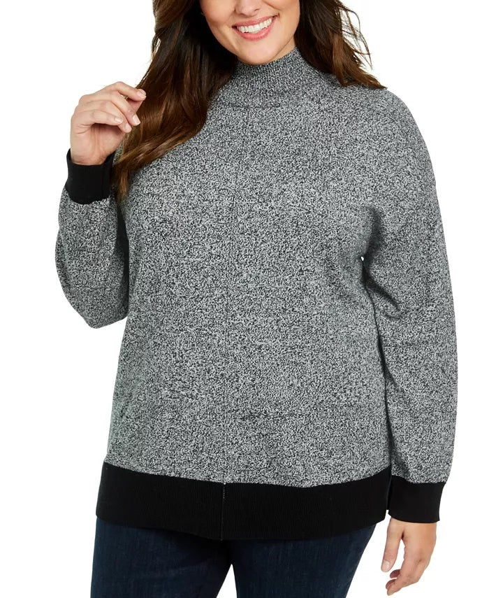 Karen Scott Women's Plus Size Mock Neck Cotton Sweater Charcoal Size 1X