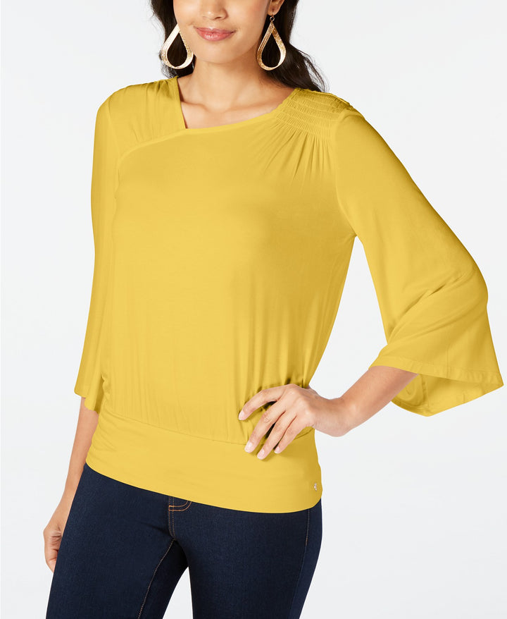 Thalia Sodi Women's Smocked Flared-Sleeve Top Yellow Size Medium