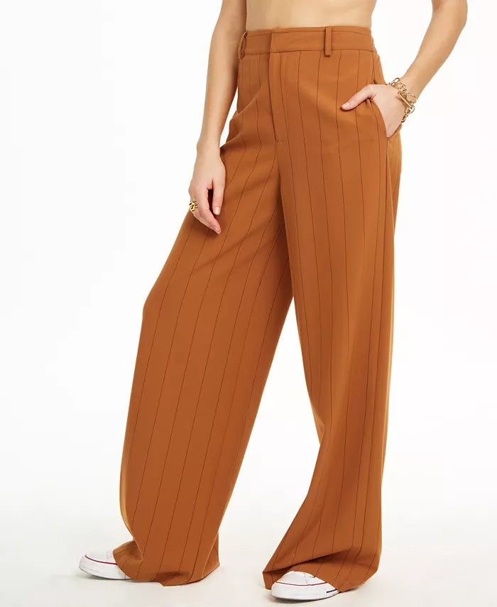 Danielle Bernstein Women's Pinstripe Trouser Pants Dark Orange Size 10