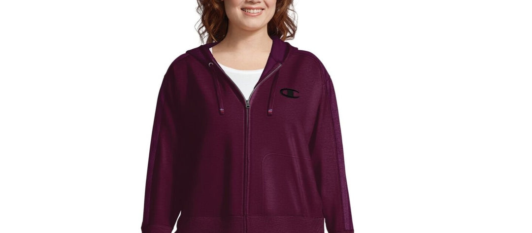 Champion Plus Women's Heritage Herringbone-Accent Zip Hoodie Purple