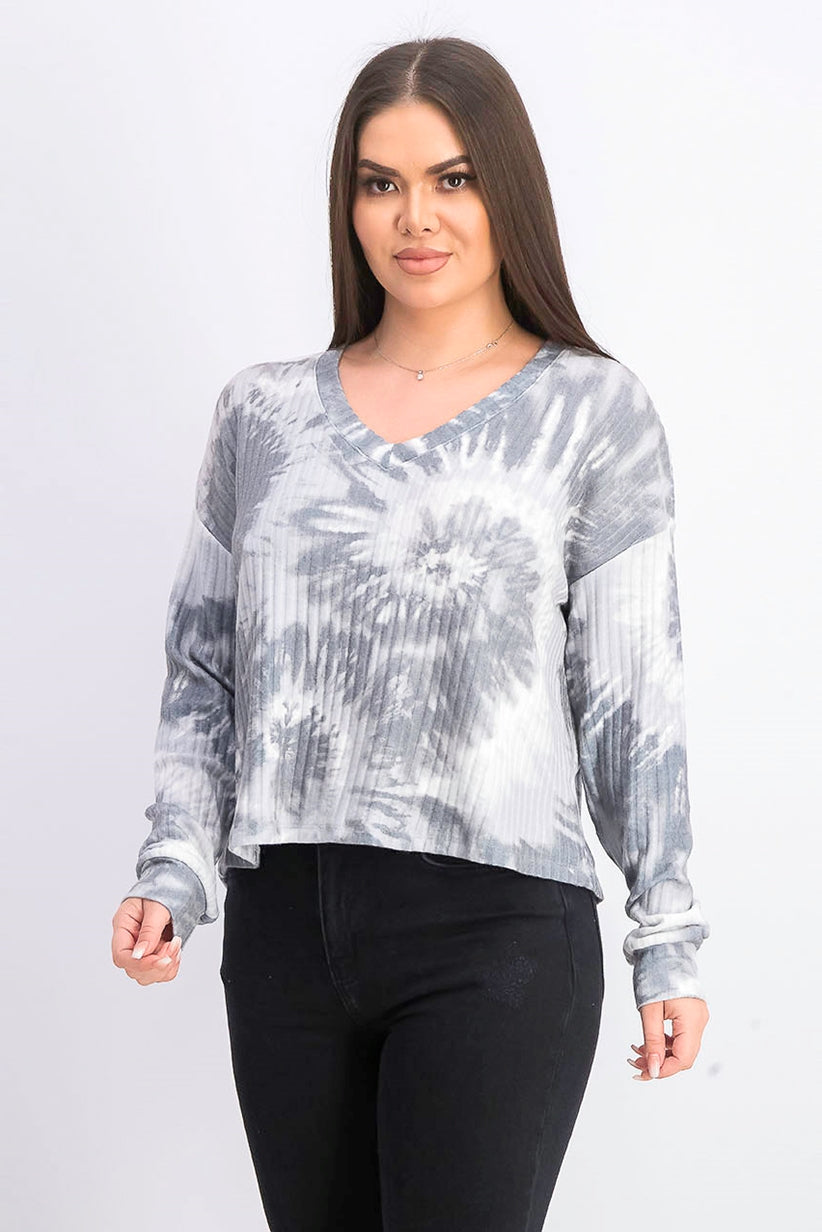 Crave Fame Juniors' Cozy Ribbed Tie-Dyed Top Black Size X-Small