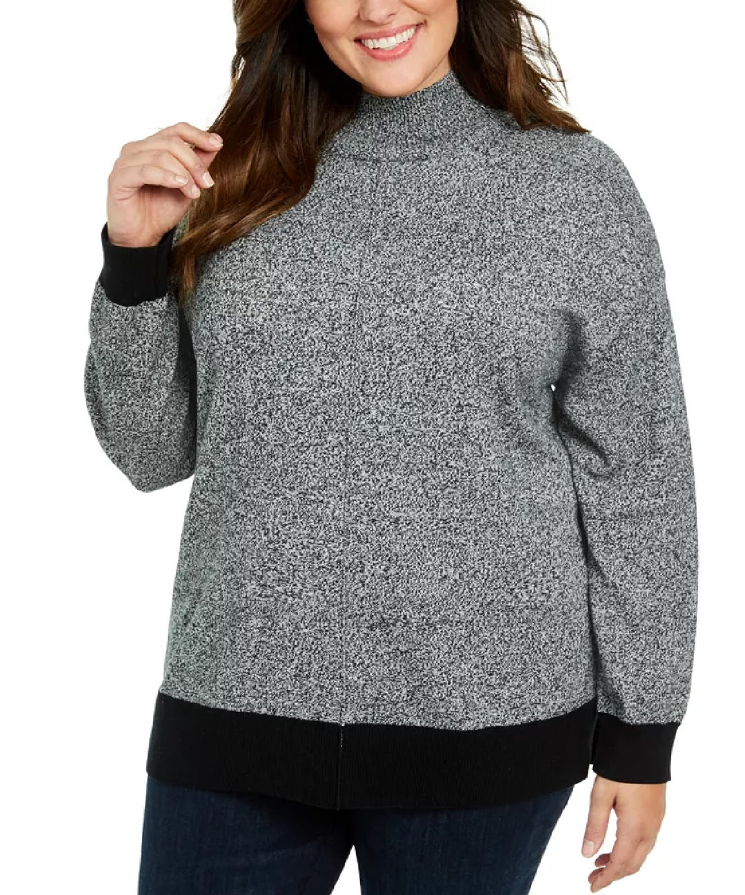 Karen Scott Women's Plus Size Mock Neck Cotton Sweater Charcoal Size 2X
