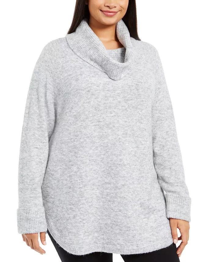 Style & Co Women's Plus Size Waffle-Knit-Trim Cowlneck Sweater Gray Size 3X